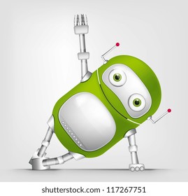 Cartoon Character Cute Robot Isolated on Grey Gradient Background. Gym. Vector EPS 10.