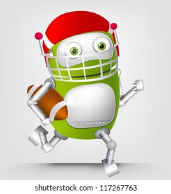 Cartoon Character Cute Robot Isolated on Grey Gradient Background. Rugby. Vector EPS 10.