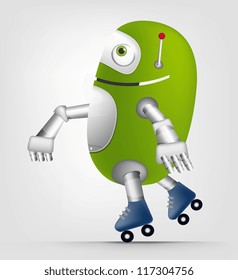 Cartoon Character Cute Robot Isolated on Grey Gradient Background