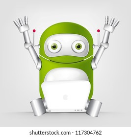 Cartoon Character Cute Robot Isolated on Grey Gradient Background