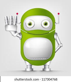 Cartoon Character Cute Robot Isolated on Grey Gradient Background. Stop. Vector EPS 10.