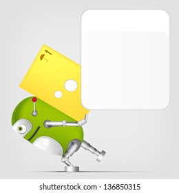 Cartoon Character Cute Robot Isolated on Grey Gradient Background. Delivery. Vector EPS 10.