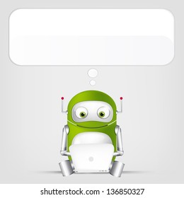 Cartoon Character Cute Robot Isolated on Grey Gradient Background. Coder. Vector EPS 10.
