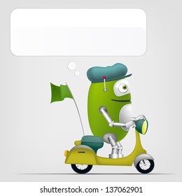 Cartoon Character Cute Robot Isolated on Grey Gradient Background. Scooter . Vector EPS 10.