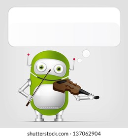 Cartoon Character Cute Robot Isolated on Grey Gradient Background. Violinist. Vector EPS 10.