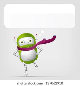 Cartoon Character Cute Robot Isolated on Grey Gradient Background. Skater. Vector EPS 10.