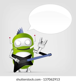 Cartoon Character Cute Robot Isolated on Grey Gradient Background. Guitarist. Vector EPS 10.