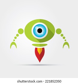 Cartoon Character Cute Robot Isolated on Grey Gradient 