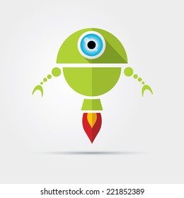 Cartoon Character Cute Robot Isolated on Grey Gradient 
