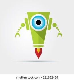 Cartoon Character Cute Robot Isolated on Grey Gradient 