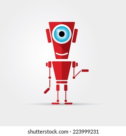 Cartoon Character Cute Robot Isolated on Grey Gradient
