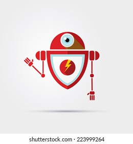 Cartoon Character Cute Robot Isolated on Grey Gradient