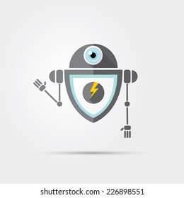 Cartoon Character Cute Robot Isolated on Grey Gradient