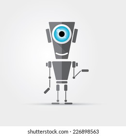 Cartoon Character Cute Robot Isolated on Grey Gradient