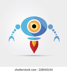 Cartoon Character Cute Robot Isolated on Grey Gradient