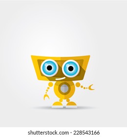 Cartoon Character Cute Robot Isolated on Grey Gradient