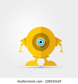 Cartoon Character Cute Robot Isolated on Grey Gradient
