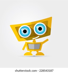 Cartoon Character Cute Robot Isolated on Grey Gradient