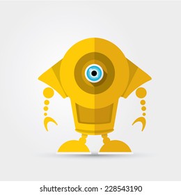 Cartoon Character Cute Robot Isolated on Grey Gradient