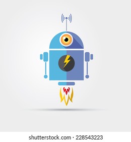 Cartoon Character Cute Robot Isolated on Grey Gradient