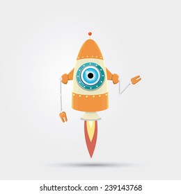 Cartoon Character Cute Robot Isolated on Grey Gradient