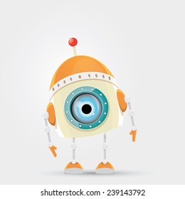 Cartoon Character Cute Robot Isolated on Grey Gradient