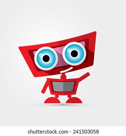 Cartoon Character Cute Robot Isolated on Grey Gradient