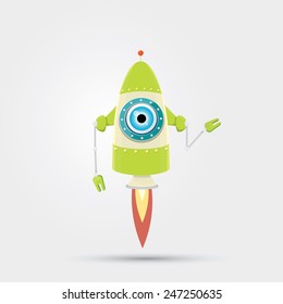 Cartoon Character Cute Robot Isolated on Grey Gradient