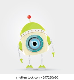 Cartoon Character Cute Robot Isolated on Grey Gradient