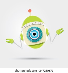Cartoon Character Cute Robot Isolated on Grey Gradient