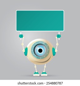 Cartoon Character Cute Robot Isolated on Grey Gradient