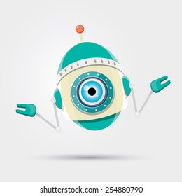 Cartoon Character Cute Robot Isolated on Grey Gradient