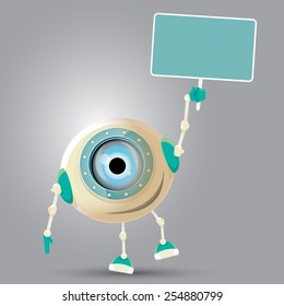 Cartoon Character Cute Robot Isolated on Grey Gradient