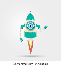 Cartoon Character Cute Robot Isolated on Grey Gradient