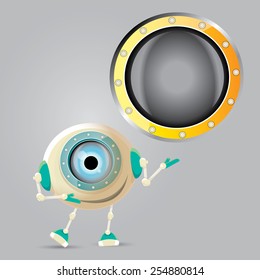 Cartoon Character Cute Robot Isolated on Grey Gradient