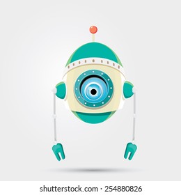 Cartoon Character Cute Robot Isolated on Grey Gradient