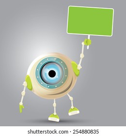 Cartoon Character Cute Robot Isolated on Grey Gradient