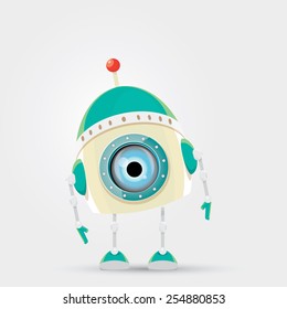 Cartoon Character Cute Robot Isolated on Grey Gradient