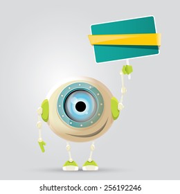 Cartoon Character Cute Robot Isolated on Grey Gradient