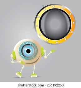 Cartoon Character Cute Robot Isolated on Grey Gradient