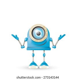 Cartoon Character Cute Robot Isolated on Grey Gradient
