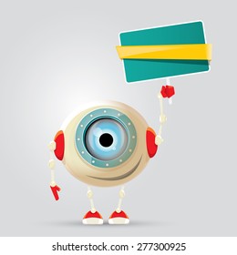 Cartoon Character Cute Robot Isolated on Grey Gradient