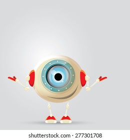 Cartoon Character Cute Robot Isolated on Grey Gradient