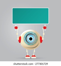 Cartoon Character Cute Robot Isolated on Grey Gradient