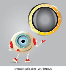 Cartoon Character Cute Robot Isolated on Grey Gradient
