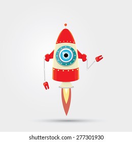 Cartoon Character Cute Robot Isolated on Grey Gradient