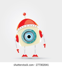 Cartoon Character Cute Robot Isolated on Grey Gradient