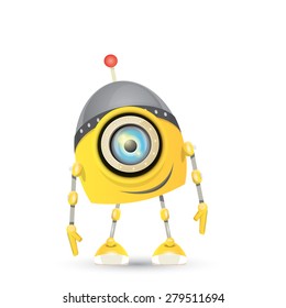 Cartoon Character Cute Robot Isolated on Grey Gradient