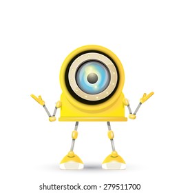 Cartoon Character Cute Robot Isolated on Grey Gradient