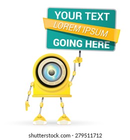 Cartoon Character Cute Robot Isolated on Grey Gradient